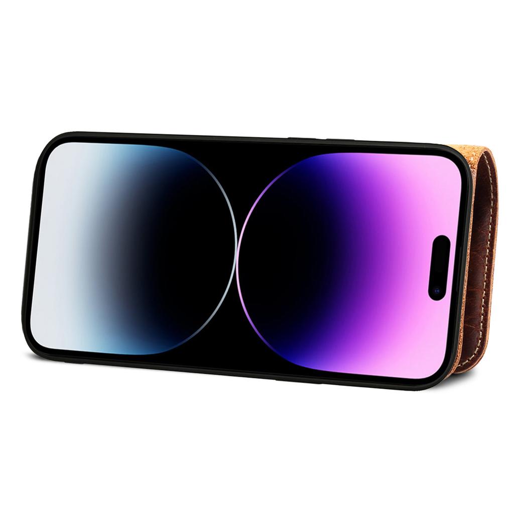 Wallet Phone Shell for iPhone 14 Pro Case Waxy Genuine Cow Leather Cover with Card Slot