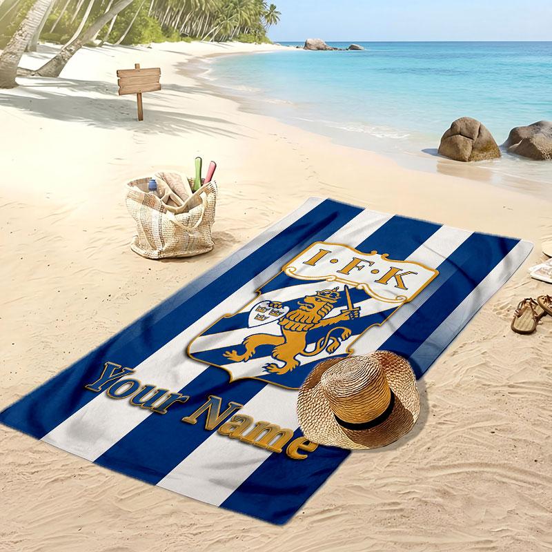 Ifk göteborg Personalisiertes Bedrucktes Strandtuch Fußballlogo Unterstützung Benutzerdefinierter Name Text Saugfähiges Handtuch für Sport Reisen Besonderes Geschenk