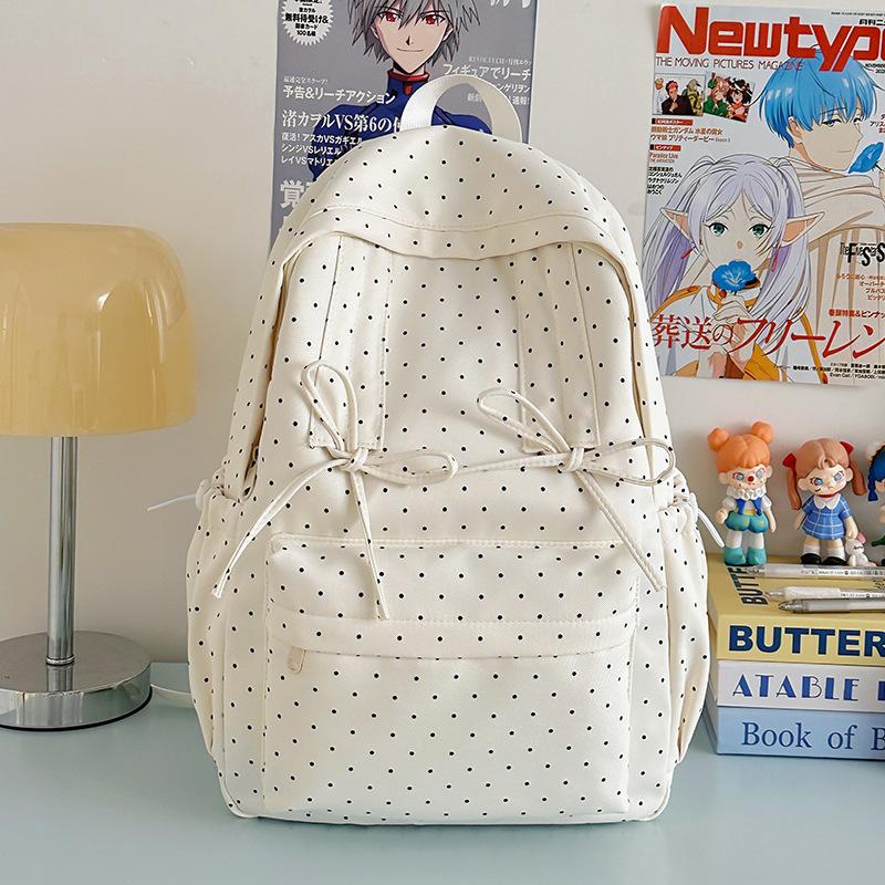 Schoolbag Korean Polka Dot Bow Sweet Schoolbag Female Junior High School College Student College Style Backpack Travel Backpack