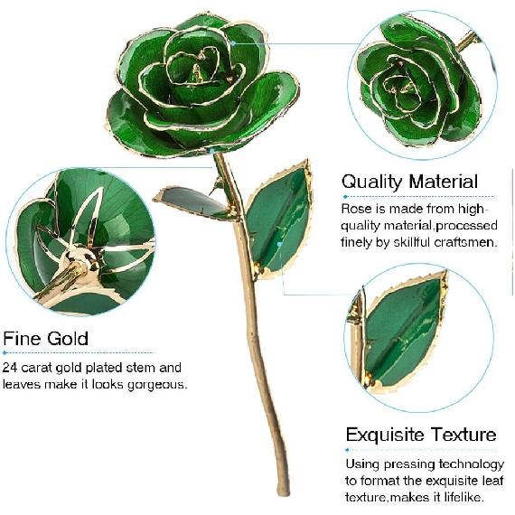 24K Green Rose for Her, Eternal Love Real Gold Plated Rose Flower, Best Present for Wife/Mom/Girlfriend Anniversary, Wedding, Birthday, Graduation