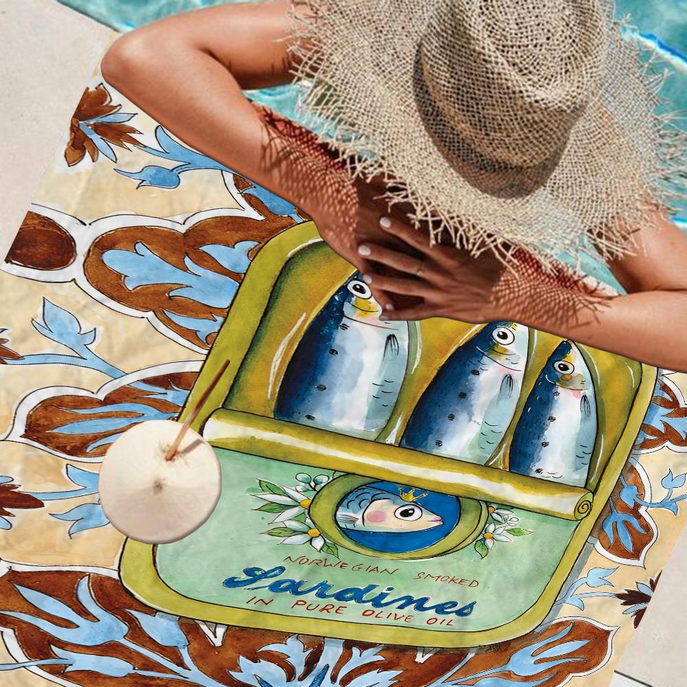 Asciugamani da Spiaggia in Microfibra Colorati Sardina Aragosta Pesce Grande Asciugamano ad Asciugatura Rapida Asciugamani da Spiaggia Sabbia Asciugamano per Piscina per Viaggio Piscina Nuoto Yoga