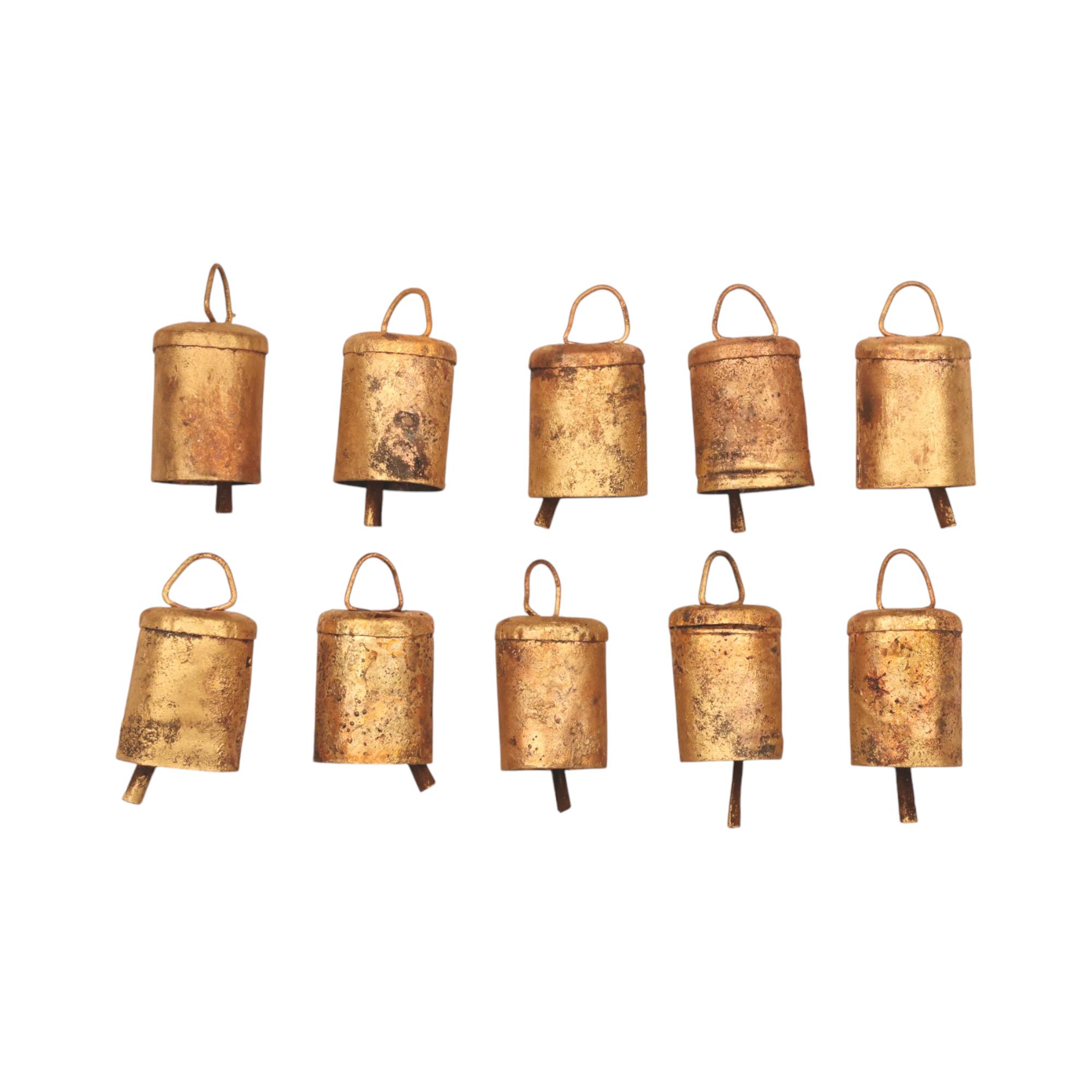 

Vintage Rustic Gold Iron Bells for Farmhouse Christmas Decor 10 Pcs, Handmade Hanging Ornaments for DIY Wreaths and Boho Wind Chimes