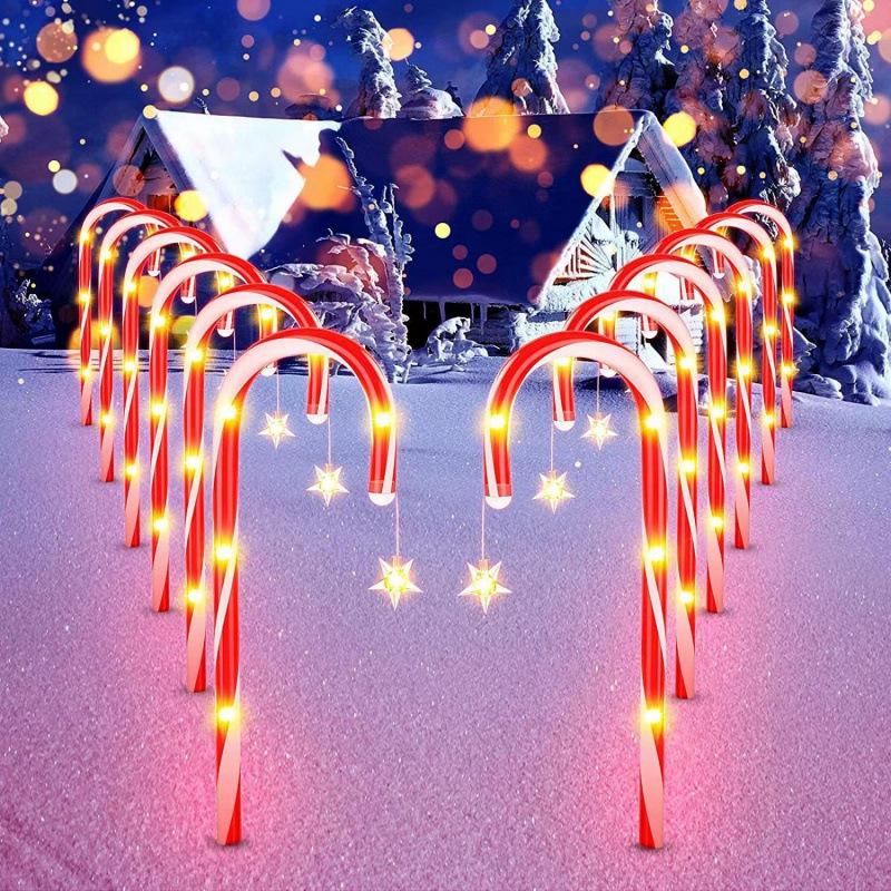 

LED Solar Christmas Candy Cane & Snowflake String Lights for Lawn & Courtyard Candy Cane Star