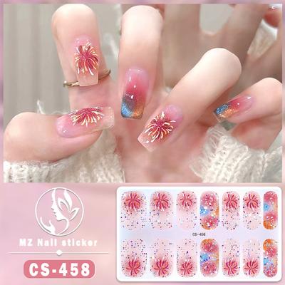 Beauty Waterproof No-bake Gel Nail Polish Film Full Sticker Chinese Style Fireworks Nail Film Paper Nail Film Paper Patch