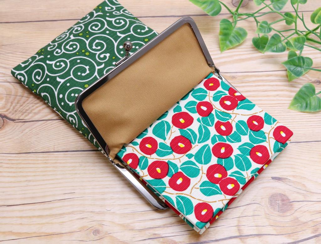 Kyosuke Made in Japan Slim Goshuincho Case with Clasp Small Item Arabesque Dot Green Closure, Pouch, Pattern,