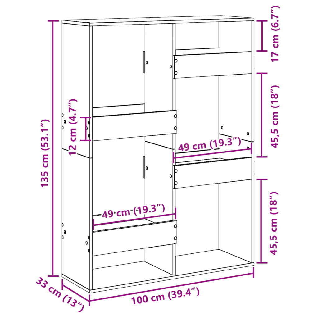 Bookshelf Concrete Grey 100 x 33 x 135 cm Engineered Wood