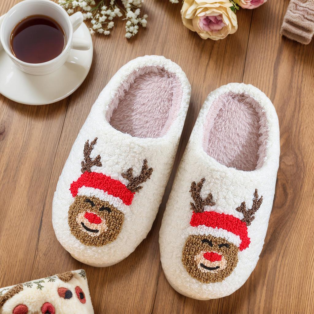 Children Christmas Cotton Slippers Breathable Thick Sole House Shoes Thicken Fluffy Flat Home Shoes for Winter Autumn