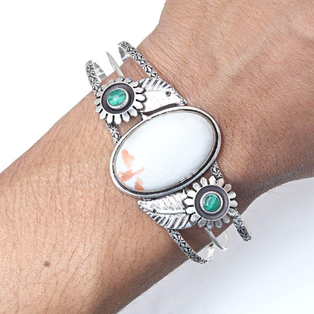 Scolecite Shell Gemstone Antique Jewelry Cuff Bracelets 7''Adjustable