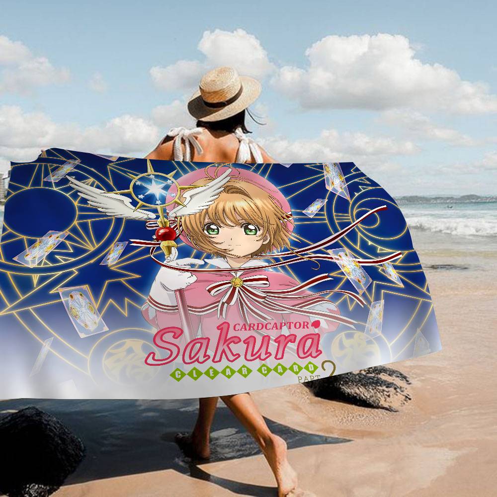 Card Captor Sakura Anime Bath Towel Microfiber Soft Water Absorbing Breathable For Girl Kids Decorative Cartoon Beach Towel