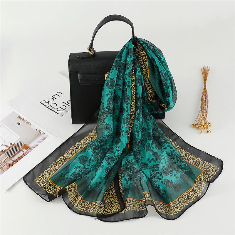 Spain Fashion Sexy Leopard Floral Patchwork Chiffon Silk Scarf Shawl Lady High Quality Wrap Beach Cover-Ups Hijab Snood 150*50Cm