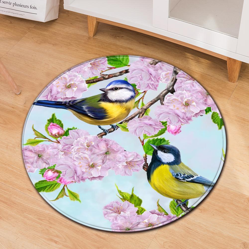 Flower Print Carpet Round Floral Living Room Area Rug Chinese Style Bedroom Rug Kids Play Floor Mat Kitchen Bath Rug Home Decor