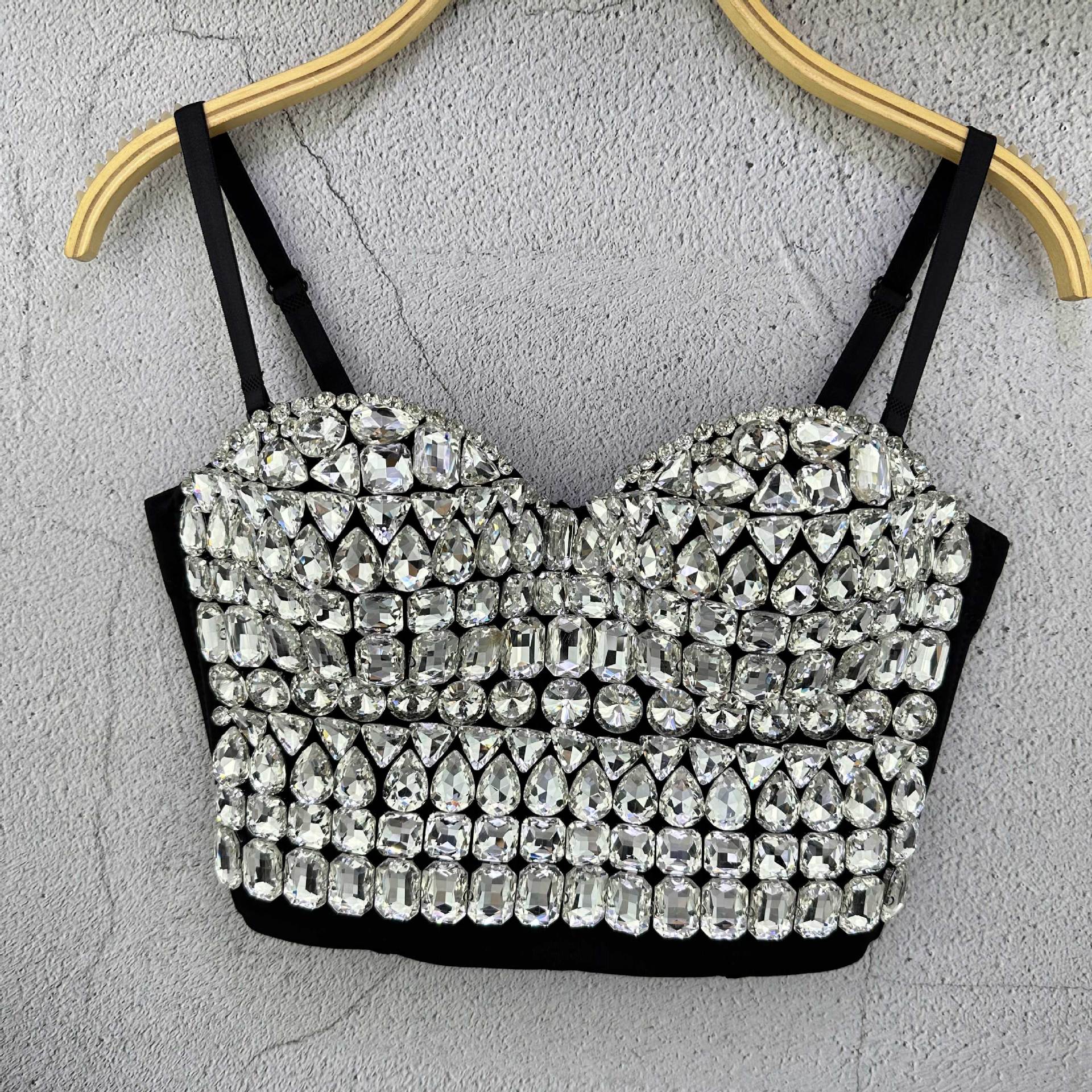 

Тяжелый жилет без бретелек, украшенный хрустальными бусинами, с благородным и элегантным силуэтом для женщин Майки и топы 38/85 чёрный