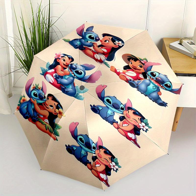 

Lilo Stitch Friendship Fully automatic themed umbrella - 8 ribs durable iron frame, tri-fold compact design, perfect as a gift, travel umbre