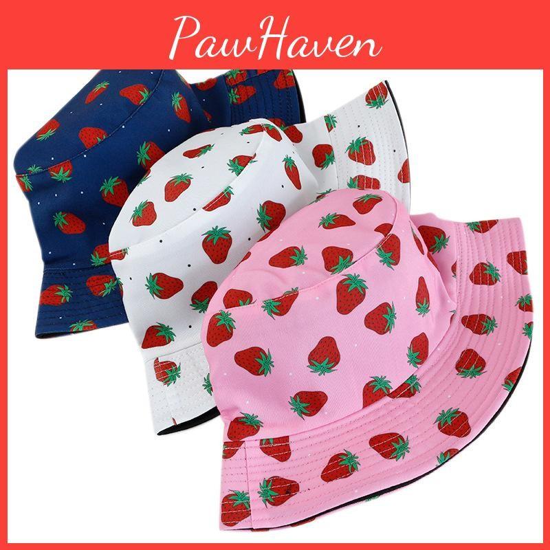 Double Summer Sided Strawberry Printed Fisherman Hat Outdoor Beach Sunshade Cap