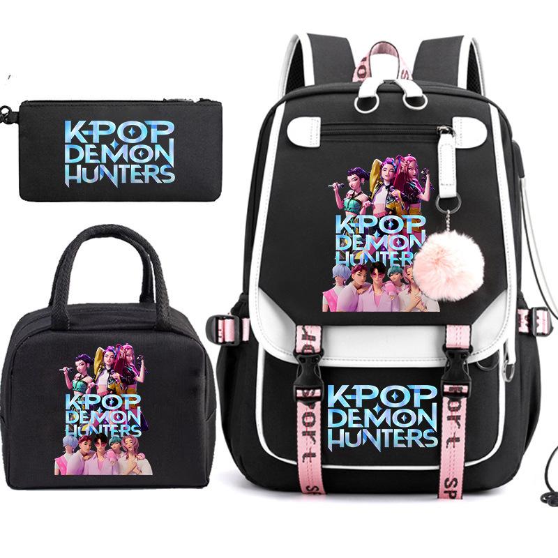 Kpop Anime Cartoon Printing Student School Bag Children'S Lunch Bag Casual Pencil Bag Three-Piece Set