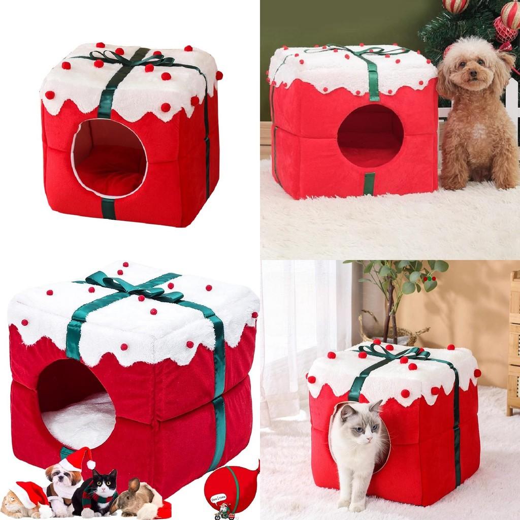 Útulný vánoční pelíšek pro kočky, ideální pro všechna roční období, s polouzavřeným designem a teplou látkou