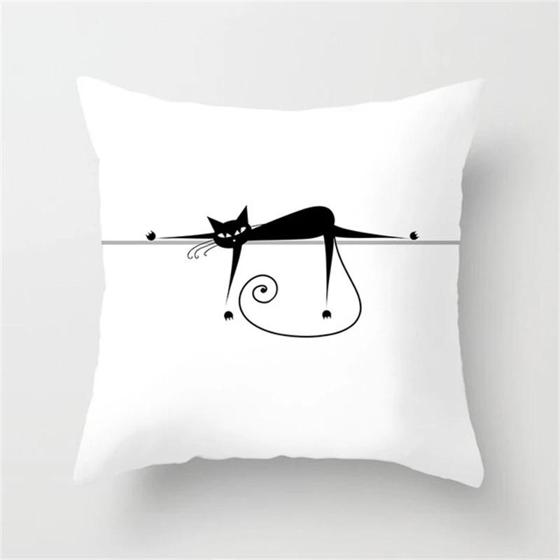 Black and White Funny Cat Cartoon Pillow Sofa Decoration Cushion Cover Car Living Room Bedroom Home Decor