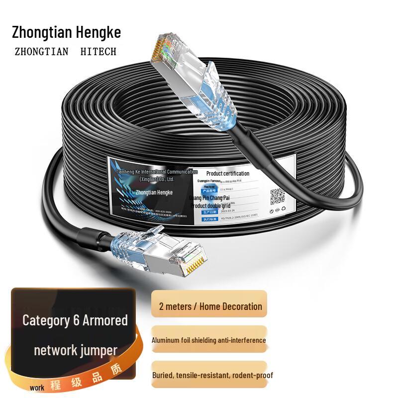 Zhongtianhengke Armored Cat6a Double Shielded Outdoor Pre-terminated Ethernet Cable