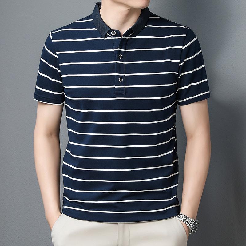 

Полосатая рубашка-поло, мужская хлопковая футболка-поло с коротким рукавом, универсальный повседневный летний топ с половиной рукава XL