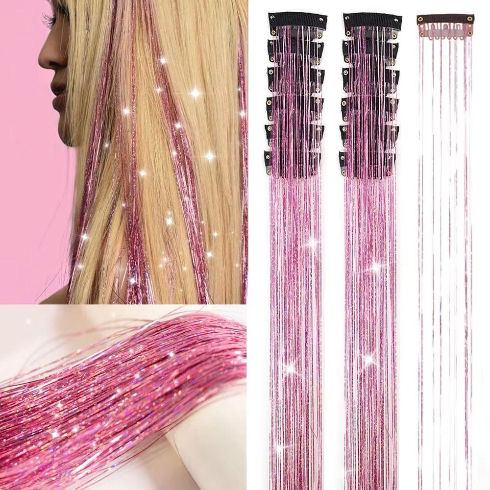 12Pcs Synthetic Hair Glitter Tinsel Hair Sparkle Hair Tinsel Kit Highlights Hair Accessories
