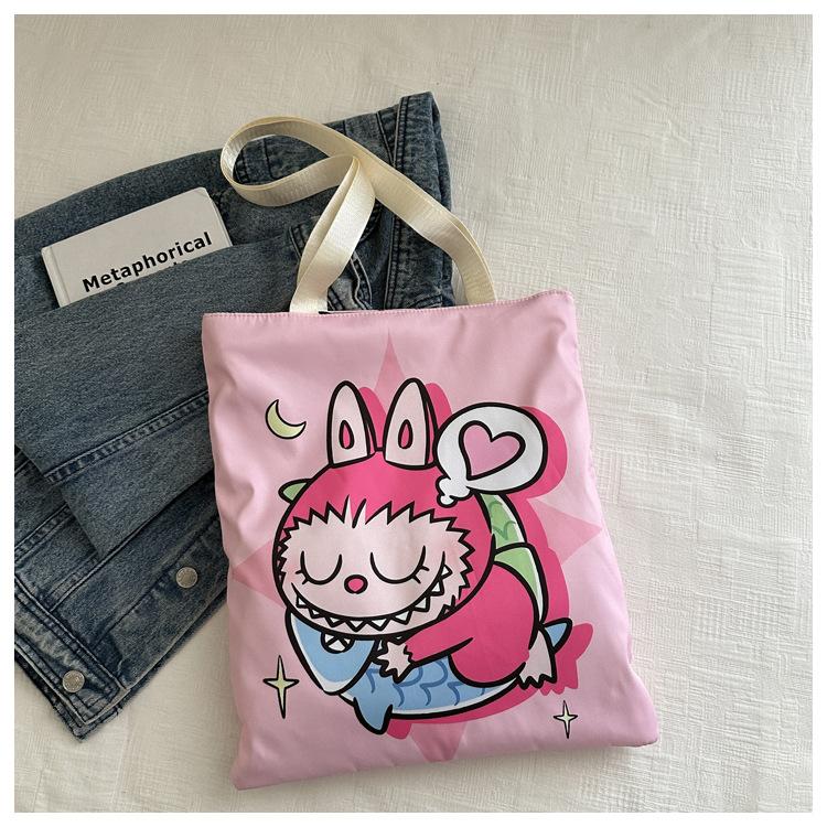 New Labubu Shoulder Eco-friendly Bag Canvas Bag Casual Shoulder Bag Shopping Bag Internet Famous Bag Cartoon
