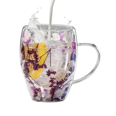 350ml Double Wall Glass Cup Dried Flowers Glass Cup with Handle Anti-Scalding Mugs Coffee Mugs Milk Cups Heat Resistant Tea Cup