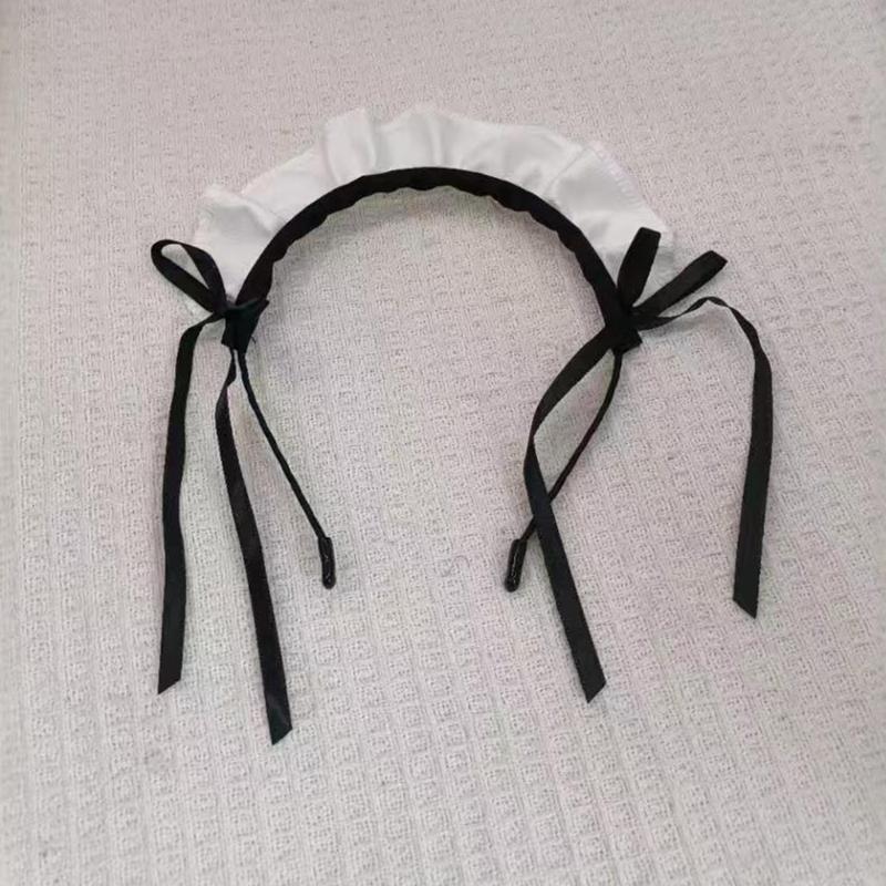 Ruffle Maid Headband Bowknot Ruffled Hair Hoop Maid Hairband Maid Cosplay Costume Accessory For Women Halloween Cosplay