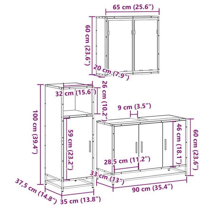 VidaXL Ensemble de meubles de salle de bain 3 pcs Chêne fumé, armoire de salle de bain, placard de salle de bain, meuble de 3300952