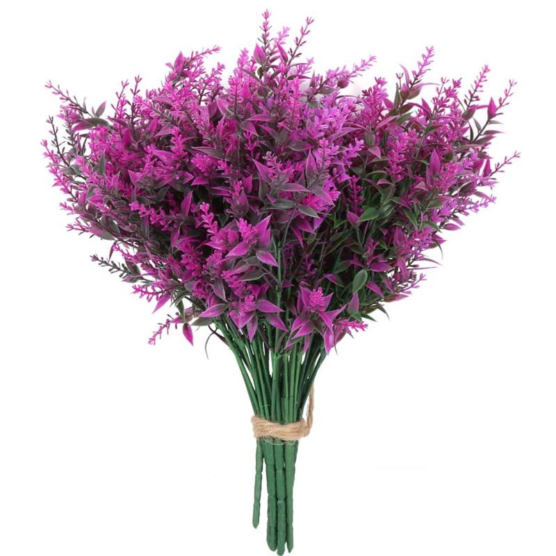 

10 веток из искусственного пластика, искусственные растения лаванды, устойчивые к ультрафиолетовому излучению, зелень, кустарники, растения для кухни, дома, свадьбы, офиса, сада, декор фуксия