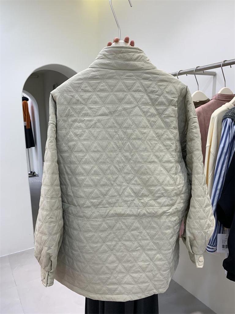 Korean-Style Diamond Pattern Lightweight Down Cotton Jacket for Women - Stand Collar, Waist-Cinching, 2025 Autumn/Winter Collection