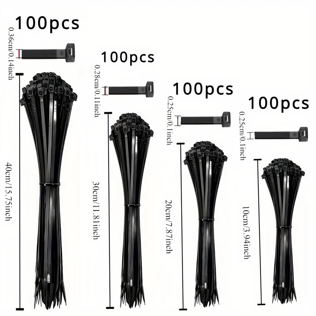 100 Black Nylon Cable Ties, High Tensile Strength, Uv Resistant, Fastening Loop Ties, Self-Locking, Suitable For Home And Office Wire Management