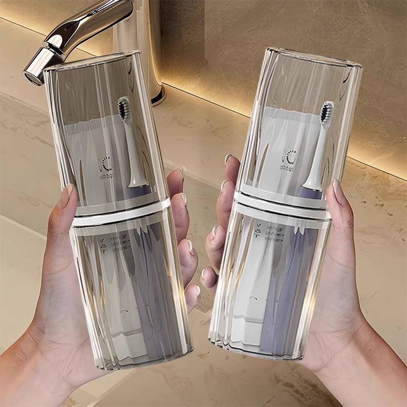 

Travel Mouthwash CupPortable Transparent Toiletry Set, Brushing Cup Electric Toothbrush Storage Box Translucent grey
