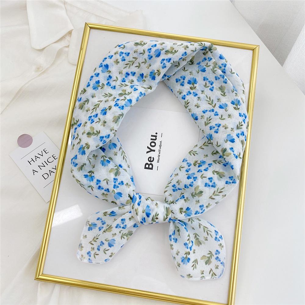 Floral Cotton Linen Silk Scarf: Women's Square Headband for Spring, Summer, Autumn - Korean Fresh Style