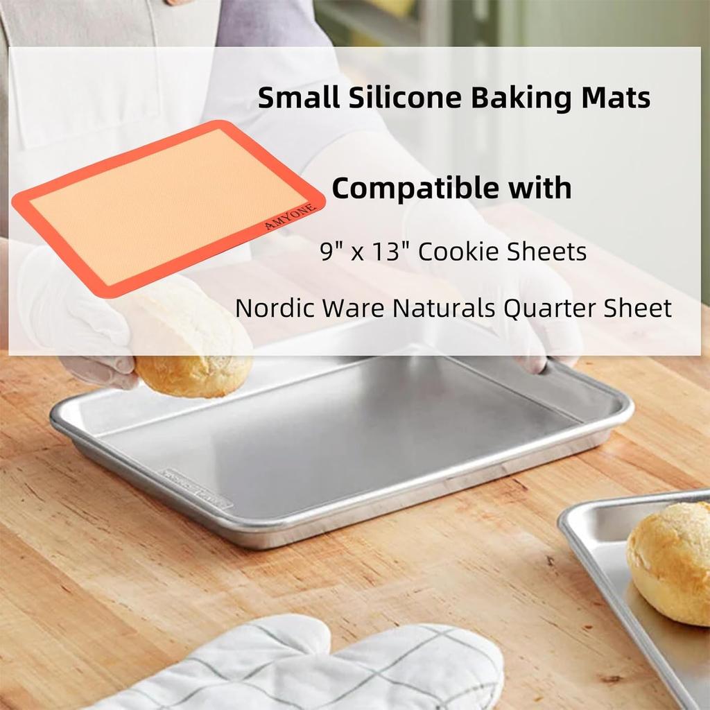 AMYONE Quarter Sheet Silicone Baking Mat, 2 Pcs Non-Stick Silicone Baking Mats Cookie Sheet for 9x13 Baking Pan, Reble Baking Sheet Liners Compatible