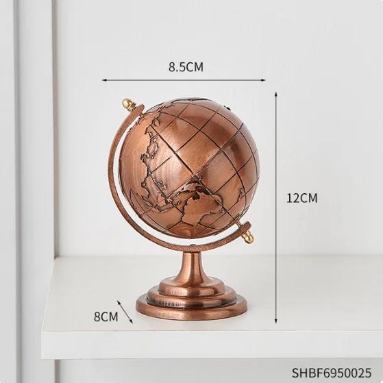 Vintage Globe Model Alloy Small World Globle Decoration Crafts Mini Educational Globe of Earth for Home Office Desk Decor Gift