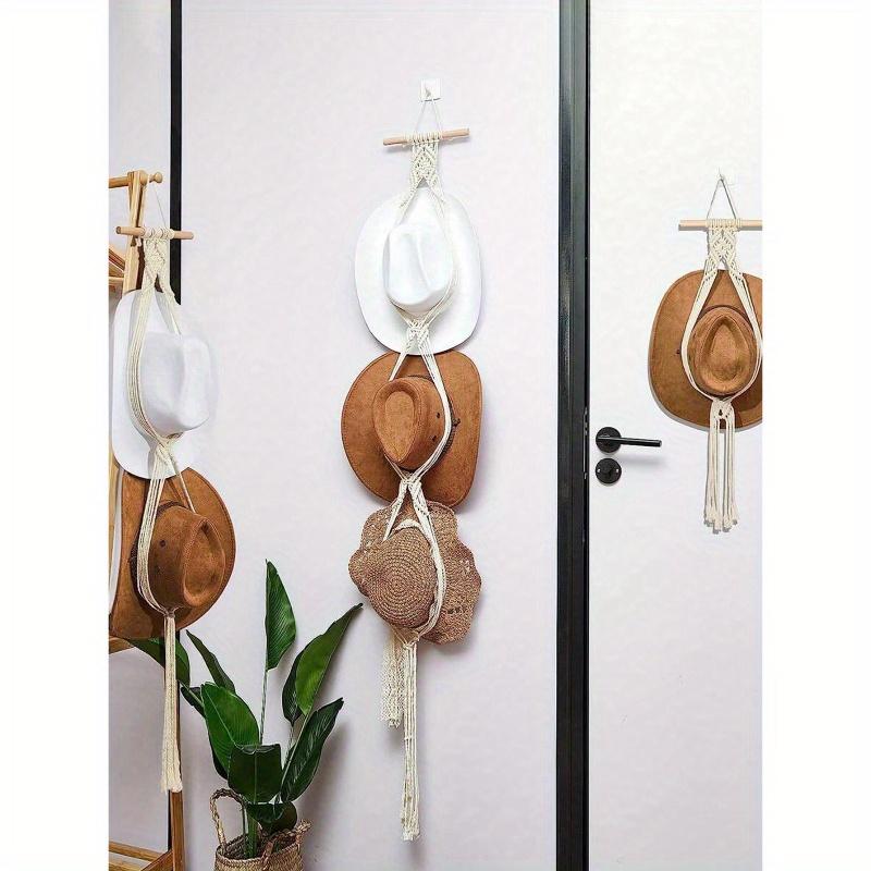 1pc/1 Set Macrame Wood Hat Rack Woven Hat Rack Handmade Hat Organizer Wall Hanging Shelves Cowboy Cap Rack for Baseball Dormitory Study Over Door