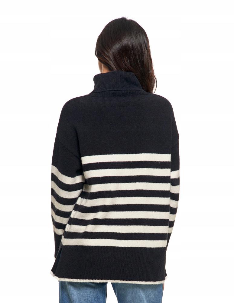 Women's Classic Long Sleeve Striped Turtleneck Sweater MORAJ XL black