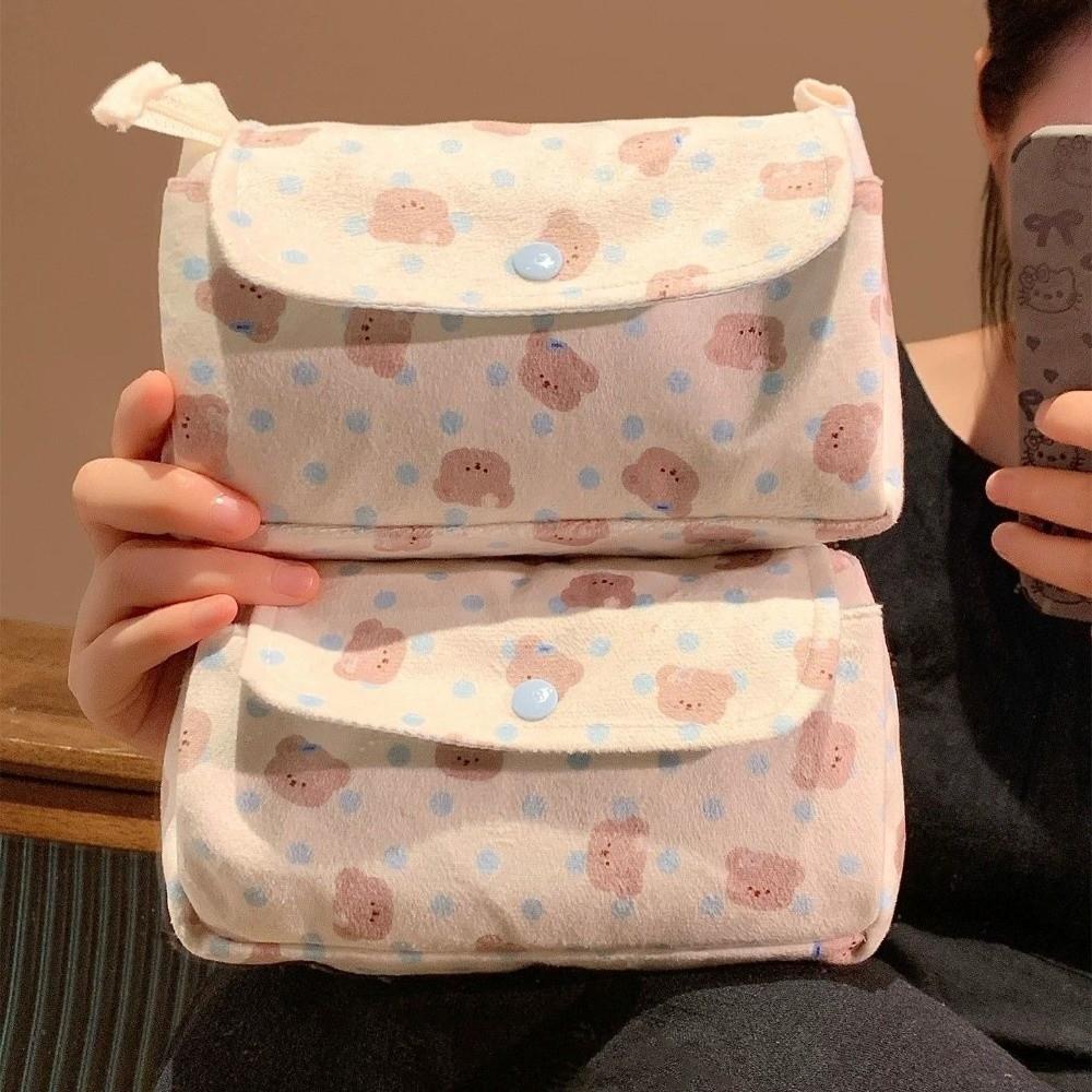 Multi-Layer Pen Bag Bear Printed Stationery Bag Stylish Pencil Case School Supplies