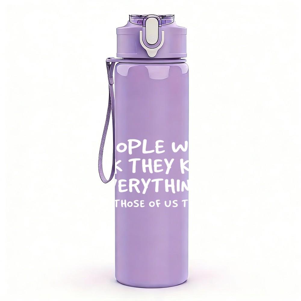 1PC Blank Faint Watermark Text Print 750ml Color Plastic Sports Water Bottle Leakproof Flip Straw Lid Suitable for Sports Office Home Use