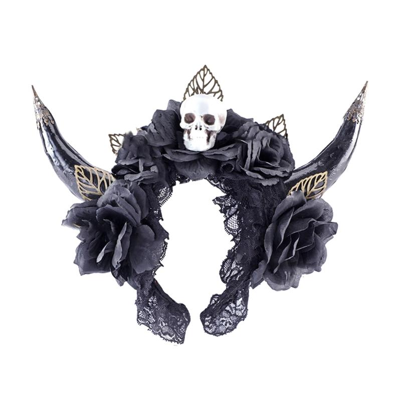 

Хэллоуин Череп Овечьи Рога Обруч для Волос Злая Королева Повязка на Голову Косплей Костюм Магическая Ведьма Головной Убор Аксессуар для Девочки 1