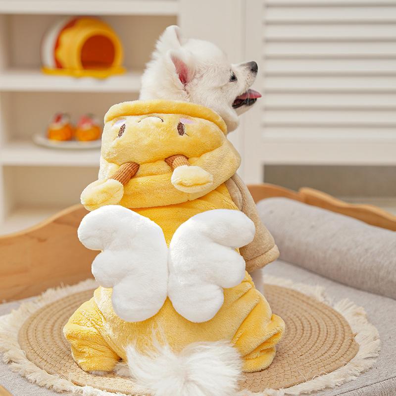 Velvet Flannel Four-Legged Clothing Pet Dog Cat Autumn Winter Warm Clothing Supplies Cartoon Bee Teddy Bear