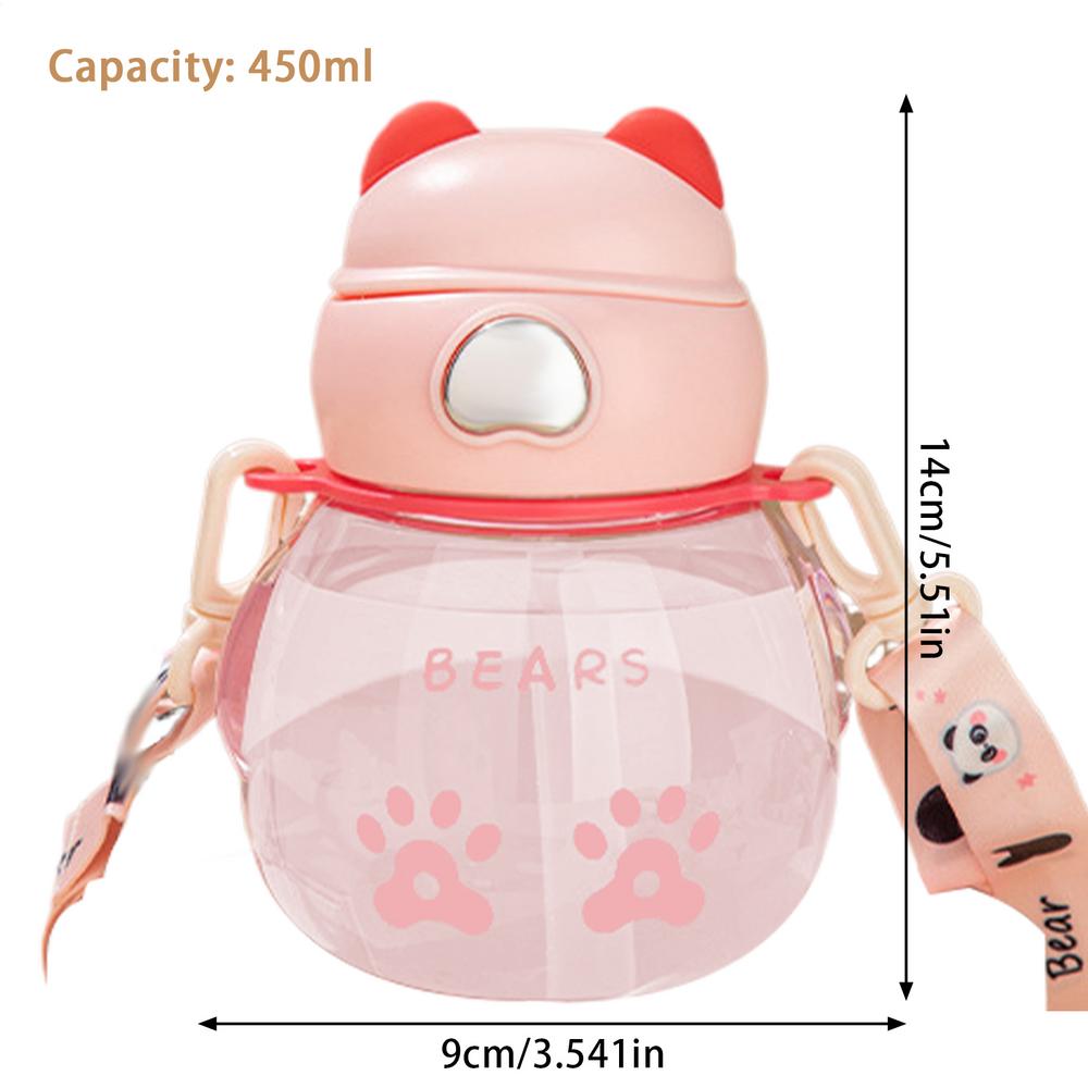 450ml Cute Water Straw Cup Sippy Kids Cartoon Leakproof Water Bottles Bear Outdoor Portable Drink Bottle Children's Cups