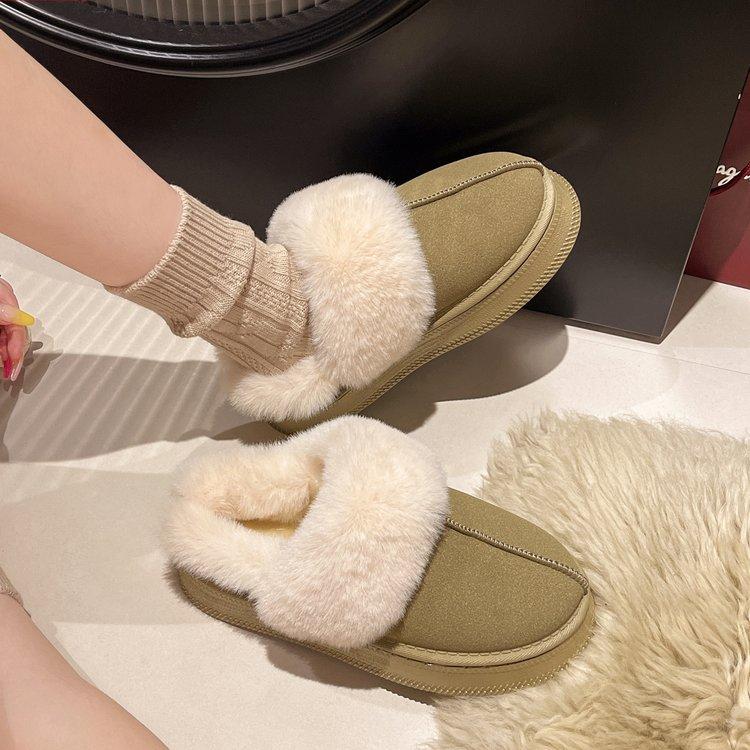 Cotton slippers women's shoes wear autumn and winter 2025 new sub-zero cold-resistant snow boots thick-soled bag head hair half slippers