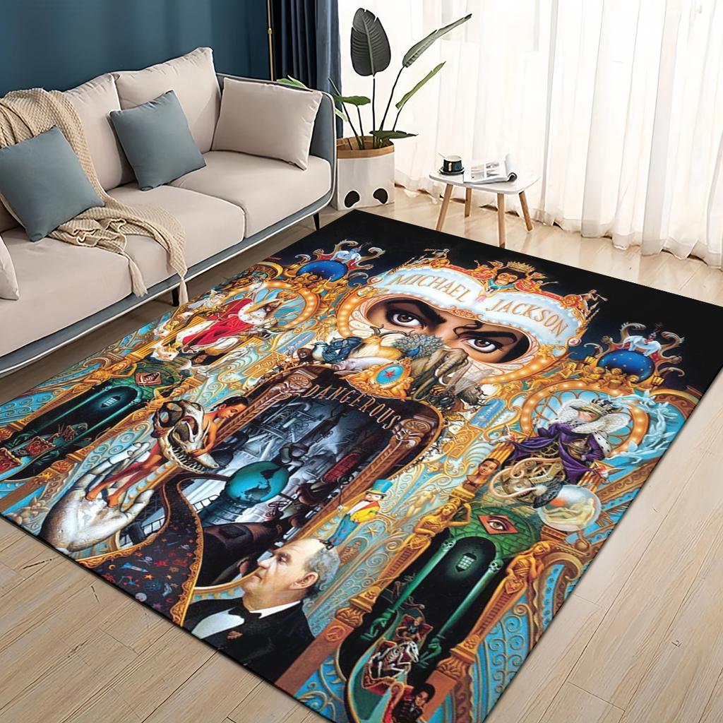 Neuer Stil Michael Jackson King of Pop MJ Teppich für Wohnzimmer Schlafzimmer Zuhause Sofa Dekoration, Rutschfeste Bodenmatte für Kinder