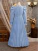 Girls' Retro Elegant Lantern Sleeve Dress with Pleated Skirt and Decorative Belt