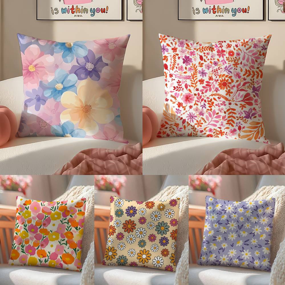 Full Print Floral Print Pattern Pillow Case Anti-dustmite Pillowcase Invisible zipper silky short plush Sofa cushion cover