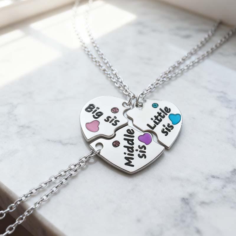 Sun Moon Stars Patchwork BFF Heart Necklace for Best Friends Forever