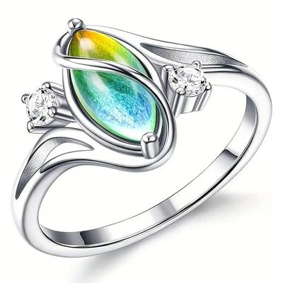 Anello in Occhio di Gatto Color-Cambiante Taglio Marquise Elettroplaccato Argento – Gioielli per Nocche Moda Europea & Americana