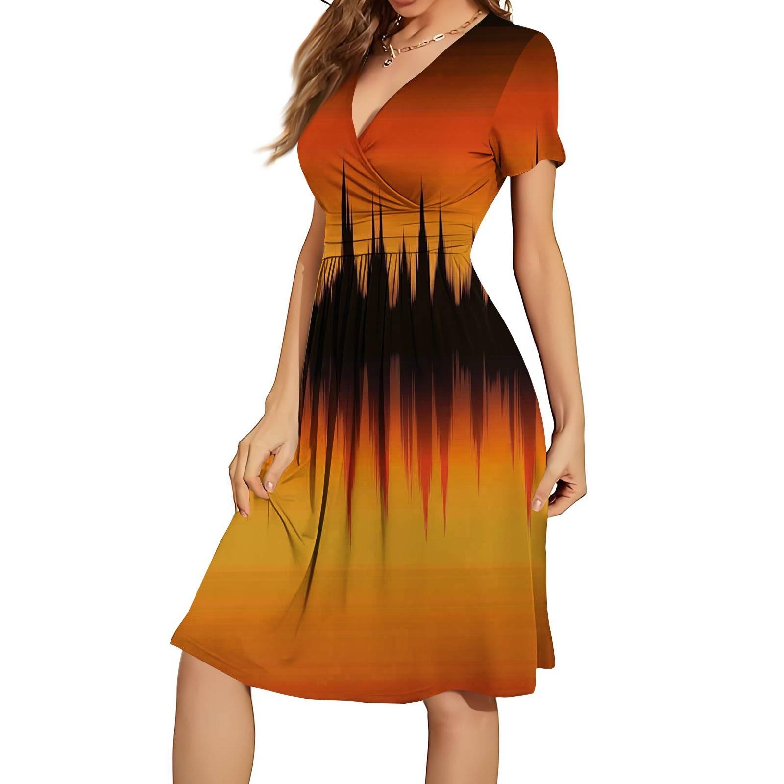 

Женское летнее повседневное свободное удобное платье с v-образным вырезом и коротким рукавом с принтом S шафрановый