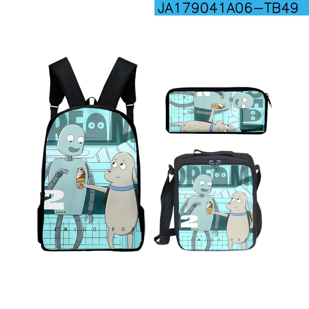 Classic Popular Novelty Funny Robot Dreams 3D Print 3pcs/Set pupil School Bags Laptop Daypack Backpack Lunch bag Pencil Case